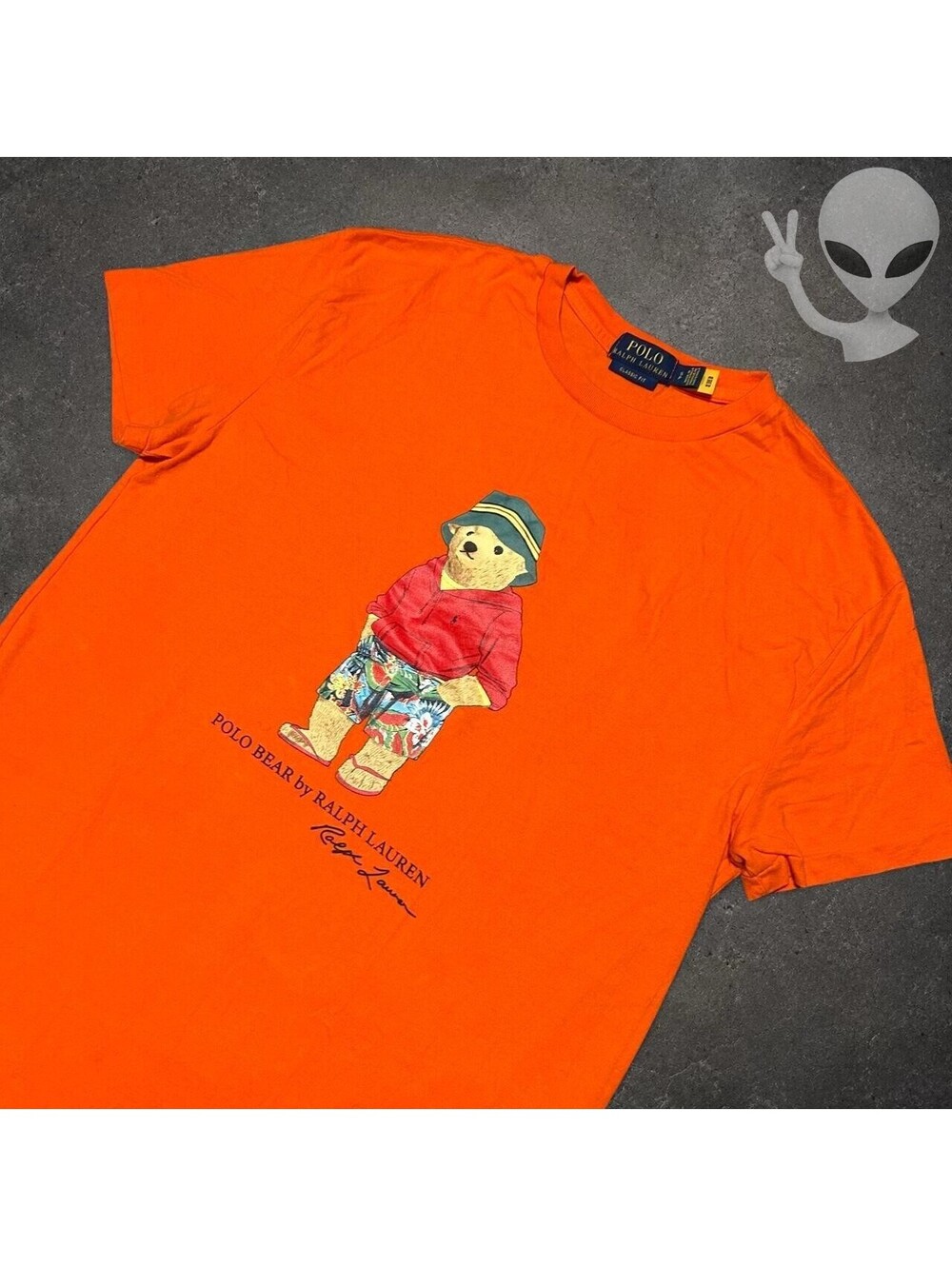 Polo Ralph Lauren Orange Classic Fit Beach Polo Bear Short Sleeve T-Shirt Mens S